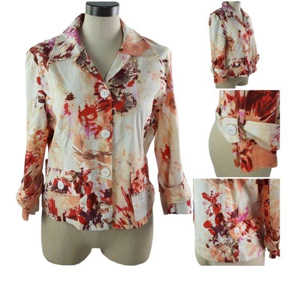 Vintage Stefi Lara Women sz 12 Vibrant jacket floral pattern made in Canada - Picture 1 of 9